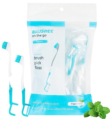 Brushee - The Evolution of Oral Care | 3-in-1 Tool (Pre-Pasted Mini-Brush + Floss + Pick) | Individually Wrapped | Disposable | Prepasted Travel Toothbrushes | Small Adult Toothbrush - (120-Pack)