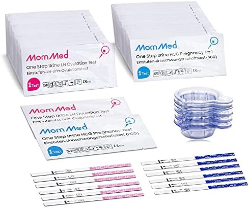 MomMed Ovulation Test Strips, Ovulation and Pregnancy Tests (LH50-HCG20), Includes 50 Ovulation Tests and 20 Pregnancy Tests with 70 Urine Cups, Accurately Track Ovulation and Detect Early Pregnancy