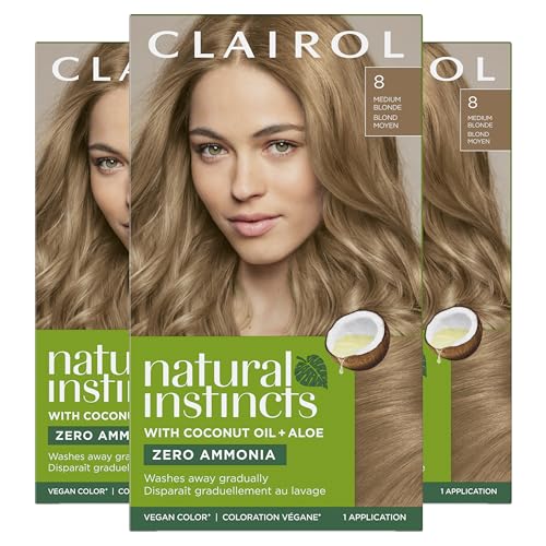 Clairol Natural Instincts Demi-Permanent Hair Dye, 8 Medium Blonde Hair Color, Pack of 3