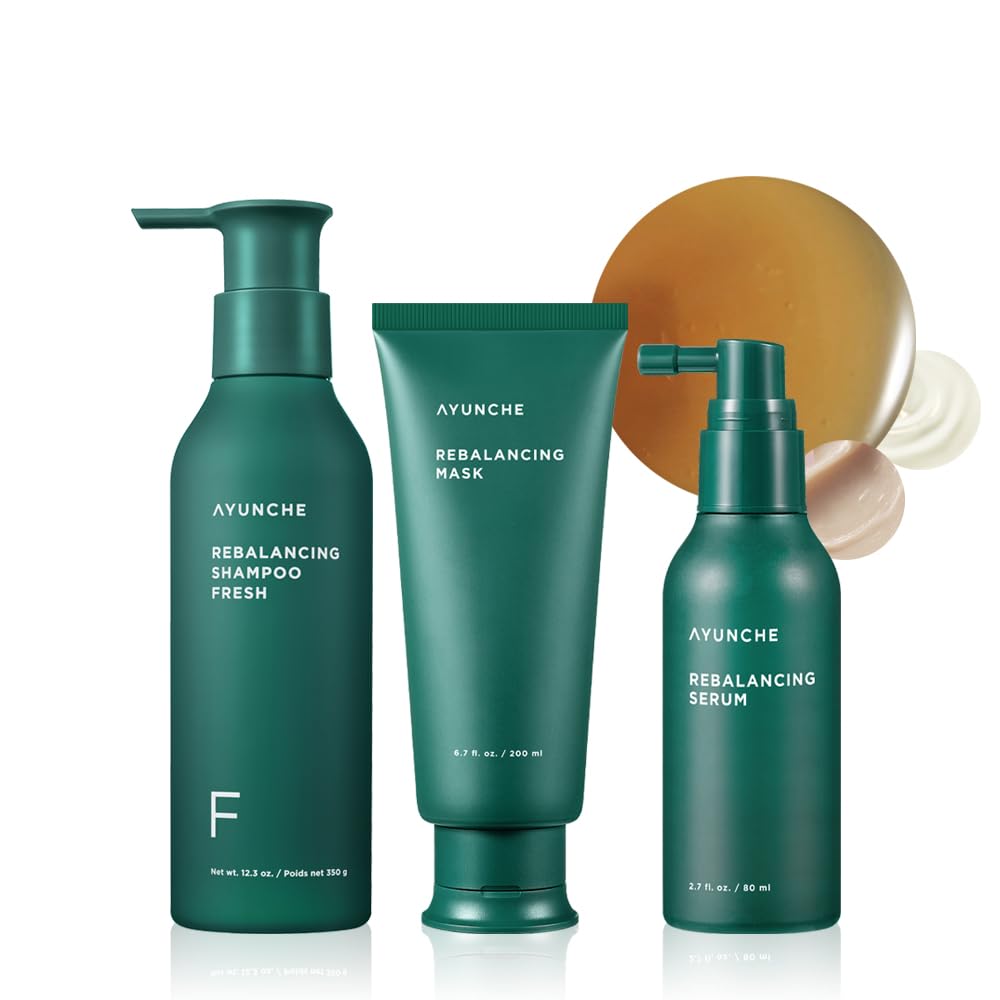 AYUNCHE Rebalancing Special Set | Shampoo + Serum + Hair Mask | All in One Set | Cleanse Excess Sebum & Oiliness | Strengthen and Protect Hair Roots | Anti-Hair Loss and Anti-Thinning Shampoo | Korean