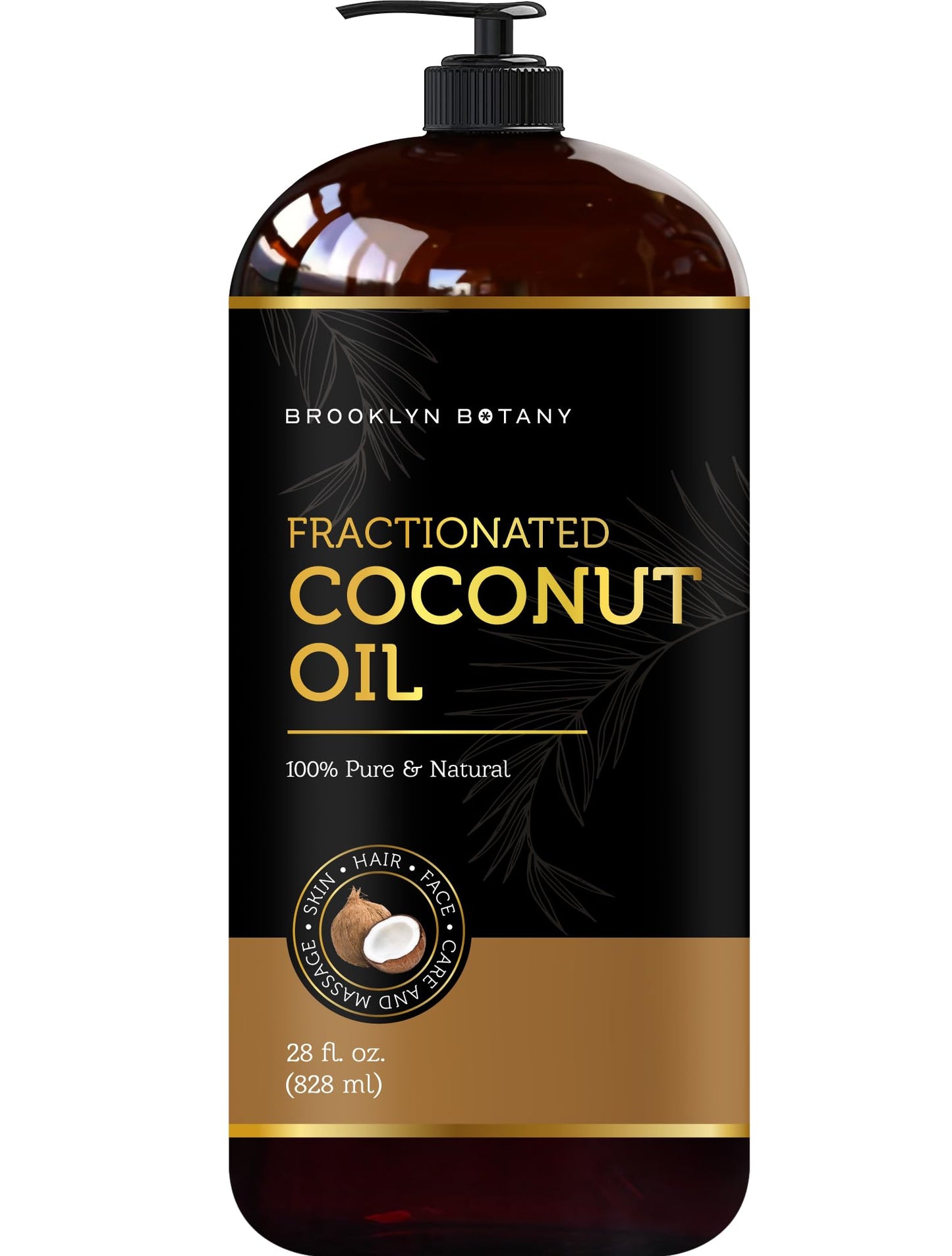 Brooklyn Botany Fractionated Coconut Oil for Skin, Hair and Face �?100% Pure and Natural Body Oil and Hair Oil - Carrier Oil for Essential Oils, Aromatherapy and Massage Oil �?28 fl Oz