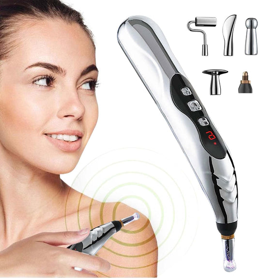 Acupuncture Pen, USB Electronic Pain Relief Therapy, 5-in-1 Energy Pulse Massage Pen, Pain Relief for Back, Neck, Leg, Lower & Foot, Gifts for Women & Men, Gel-Free