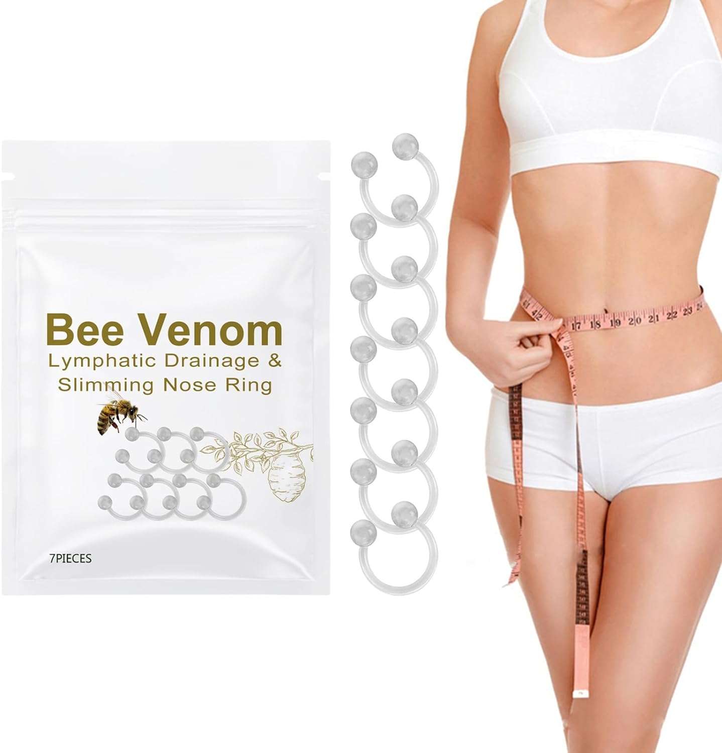 Bee Venom Lymphatic Drainage Nose Ring, Bee Venom Lymphatic Drainage and Slimming Nose Ring, for Women and Men (7Pcs)