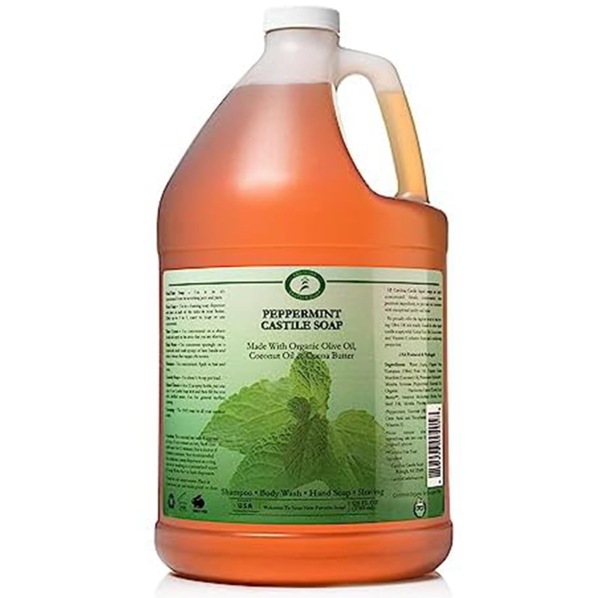 Carolina Peppermint Castile Soap Liquid �?Skin-Softening Olive Oil Soap Organic Body Wash �?Pure Castile Soap Peppermint Liquid Soap �?Vegan Castille Soap Liquid (Peppermint, 1 gallon)