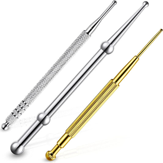 3 Pieces Facial Reflexology Massage Tool Stainless Steel Manual Acupuncture Pen Retractable Acupuncture Pen, Stainless Steel Double Headed Spring Loaded Ear and Body Point Probe Pen