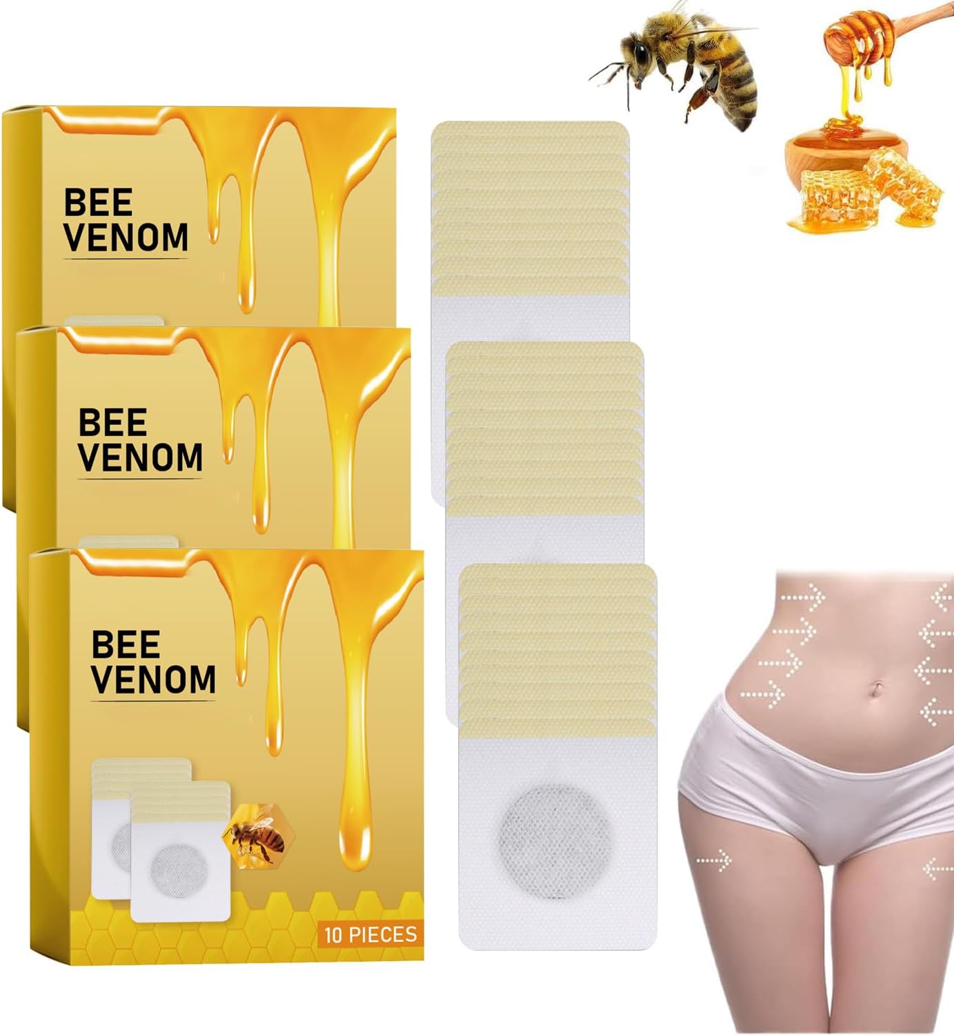 Bee Venom Patches, Bee Venom Lymphatic Drainage Patches, Bee Venom Lymphatic Drainage Patches for Women & Men, Bee Venom Patches(3 Bags/30pcs)