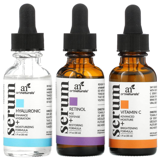 artnaturals Anti-Aging-Set with Vitamin-C Retinol and Hyaluronic-Acid - (3 x 1 Fl Oz / 30ml) Serum for Anti Wrinkle and Dark Circle Remover �?All Natural and Moisturizing,1 Fl Oz (Pack of 3)