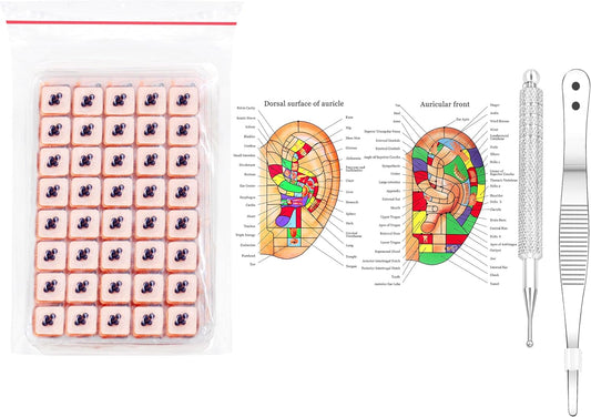 Uloveido Ear Seeds Auricular Sticker Kit, Acupuncture Kit Acupressure with Ears Seed, Ear Chart, Tweezer, Auricular Probing Pen (800 Pairs)