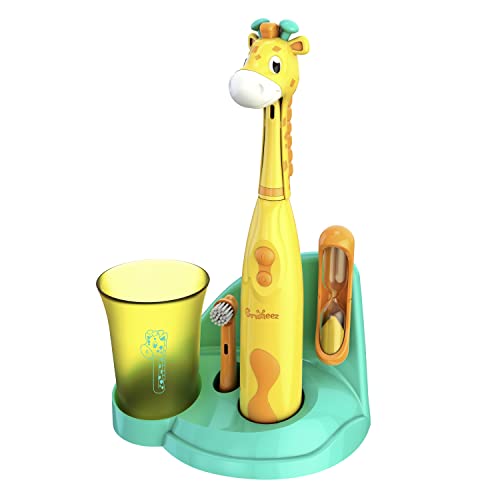 Brusheez® Kids�?Electric Toothbrush Set - Safe & Effective for Ages 3+ - Parent Tested & Approved with Gentle Bristles, 2 Brush Heads, Rinse Cup, 2-Minute Timer, & Storage Base (Jovie The Giraffe)