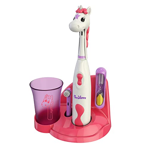 Brusheez® Kids�?Electric Toothbrush Set - Safe & Effective for Ages 3+ - Parent Tested & Approved with Gentle Bristles, 2 Brush Heads, Rinse Cup, 2-Minute Timer, & Storage Base (Sparkle The Unicorn)