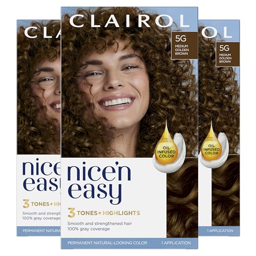 Clairol Nice'n Easy Permanent Hair Dye, 5G Medium Golden Brown Hair Color, Pack of 3