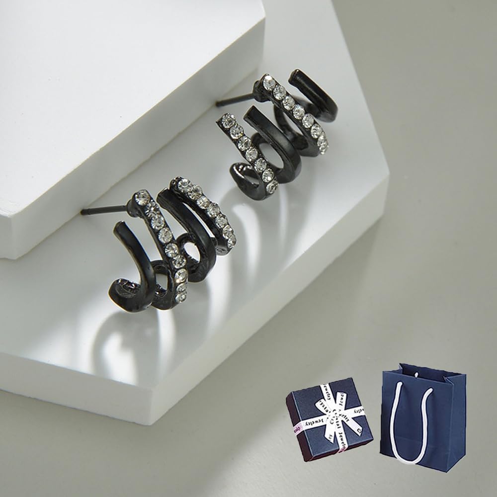 KCRPM Acupressure Slimming Ear Cuff, Magnetic Acupressure Slimming Earrings, Zircon Piercing Half Hoop Claw Earring, Claw Earring Cuff for Women (C-Black)