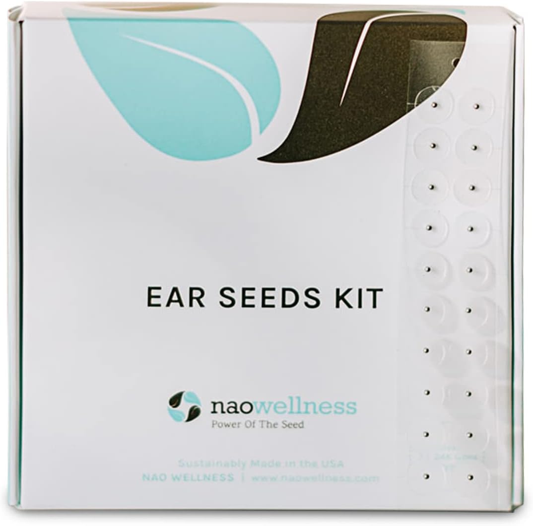 NAO Wellness Stainless Steel Ear Seeds - Auriculotherapy Seeds Self-Care Acupressure Beads with 40+ Solutions – 20 Ear Seeds Acupuncture Kit – Suitable for Adults and Kids of Any Age