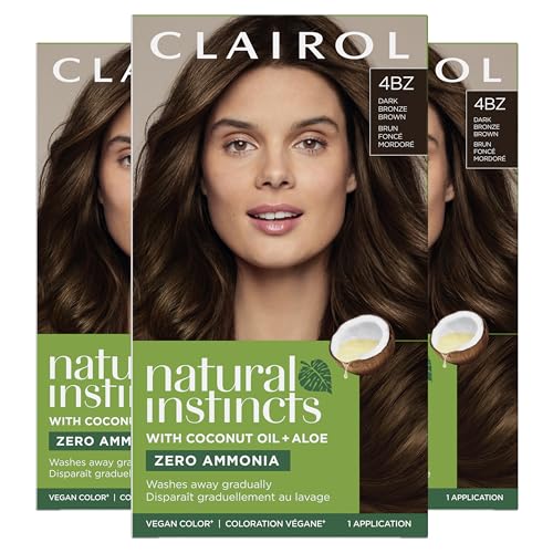 Clairol Natural Instincts Demi-Permanent Hair Dye, 4BZ Dark Bronze Brown Hair Color, Pack of 3