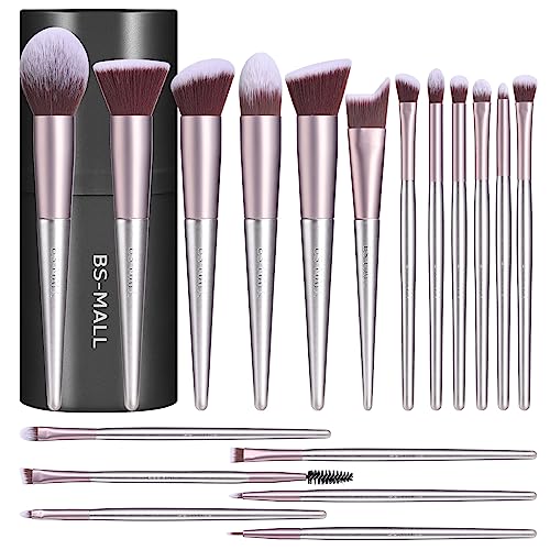 BS-MALL Makeup Brush Set 18 Pcs Premium Synthetic Foundation Powder Concealers Eye shadows Blush Makeup Brushes with black case (B-Purple)