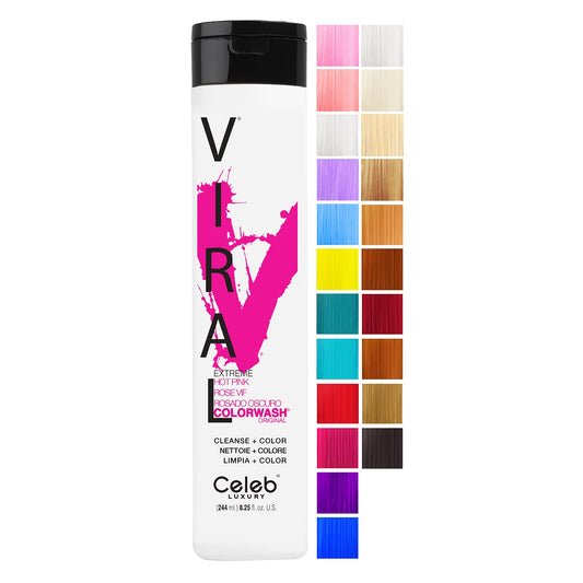 Celeb Luxury Viral Colorwash, Professional Semi-Permanent Hair Color Depositing Shampoo, Hot Pink 8.25 Fl Oz (Pack of 1)