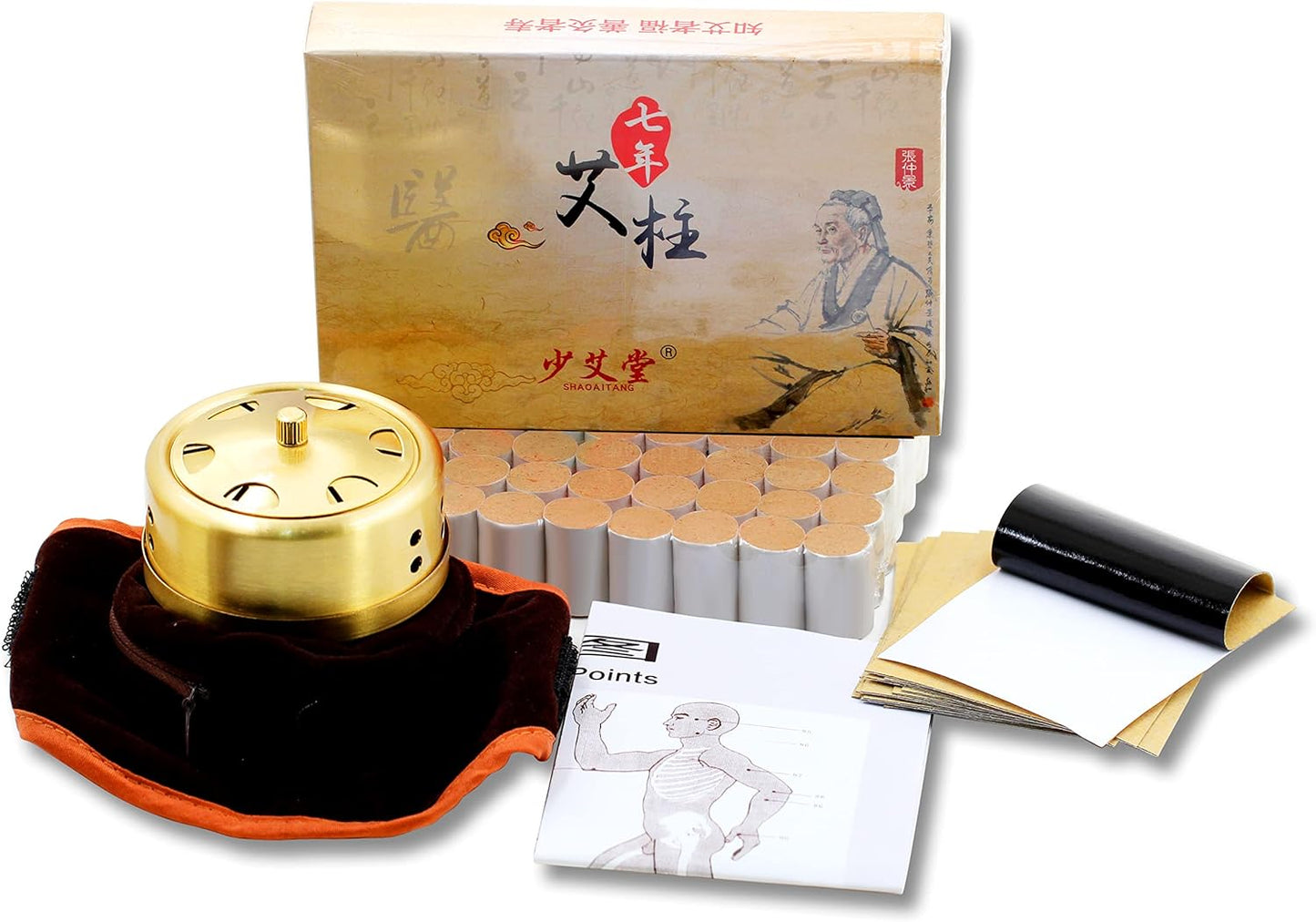 Ginger Moxibustion Moxa Cones, Pure Moxa Rolls 60:1 Ratio, 7-Year High Pure Acupuncture Chinese Mugwort Ai Jiu Moxibustion Sticks