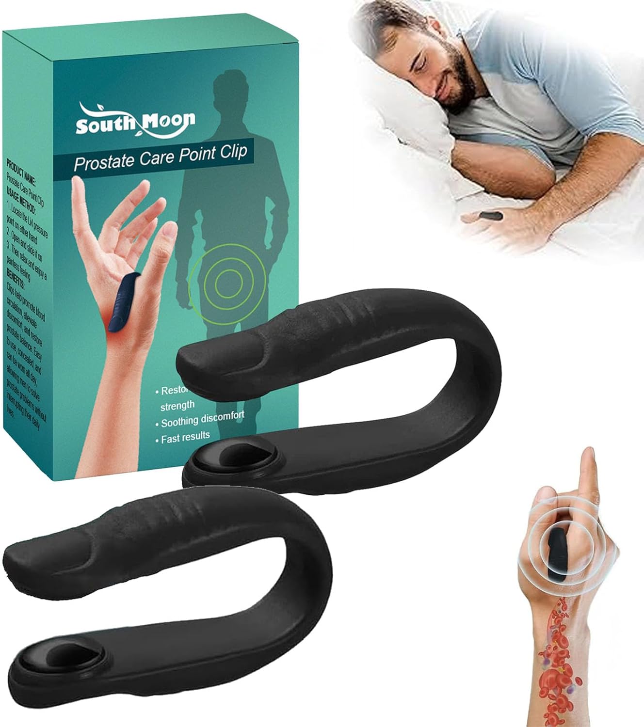 South Moon Prostate Care Point Clip, Prostate Care Point Clip, Acupressure Hand Pressure Point Clip, Relieve Prostate discomfort effortlessly, Migraine Relief Kidney Care (2Pcs)
