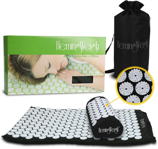 HemingWeigh Complete Acupressure Mat and Pillow Set with Carry Bag (Black)