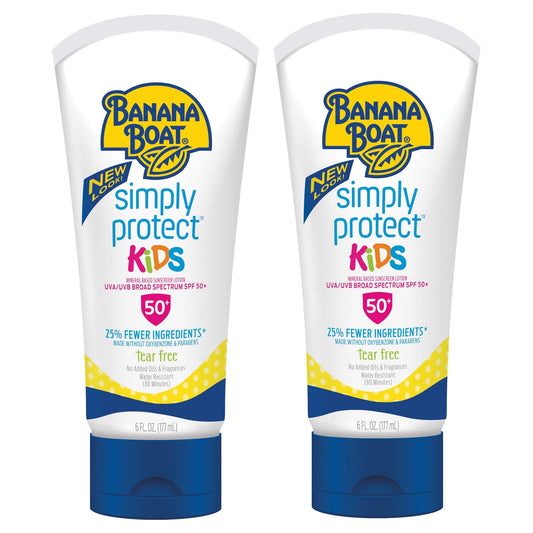 Banana Boat Kids 100% Mineral Sunscreen Lotion SPF 50 Twin Pack | Sunscreen for Kids, Childrens Sunscreen, Kids Sunblock, Banana Boat Mineral Sunscreen, Oxybenzone Free Sunscreen SPF 50, 6oz each