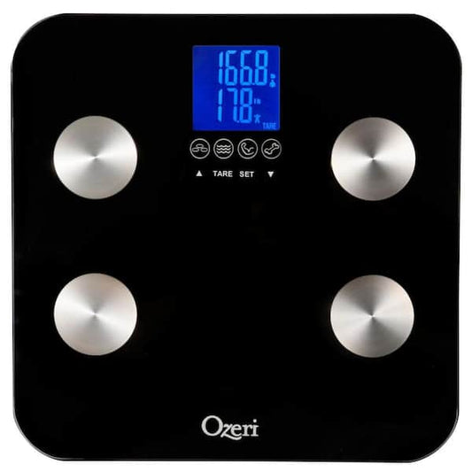 Digital Bath Scale Black 440 lb. Impact-Resistant Tempered Glass